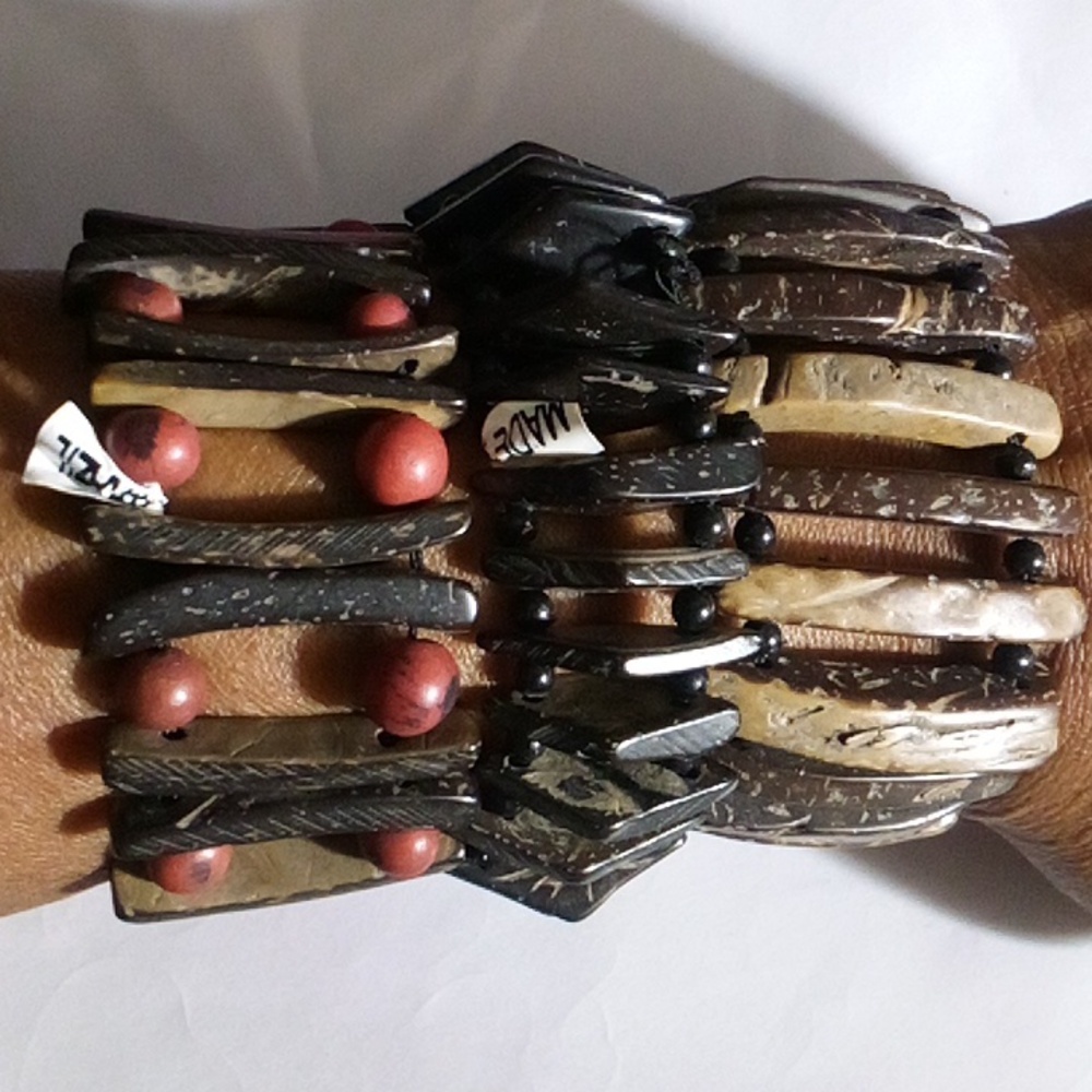 Rare Unique Coconut Shell Wood Bracelets From Brazil